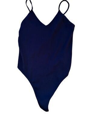 BP. Black Ribbed V-Neck Thong Bodysuit